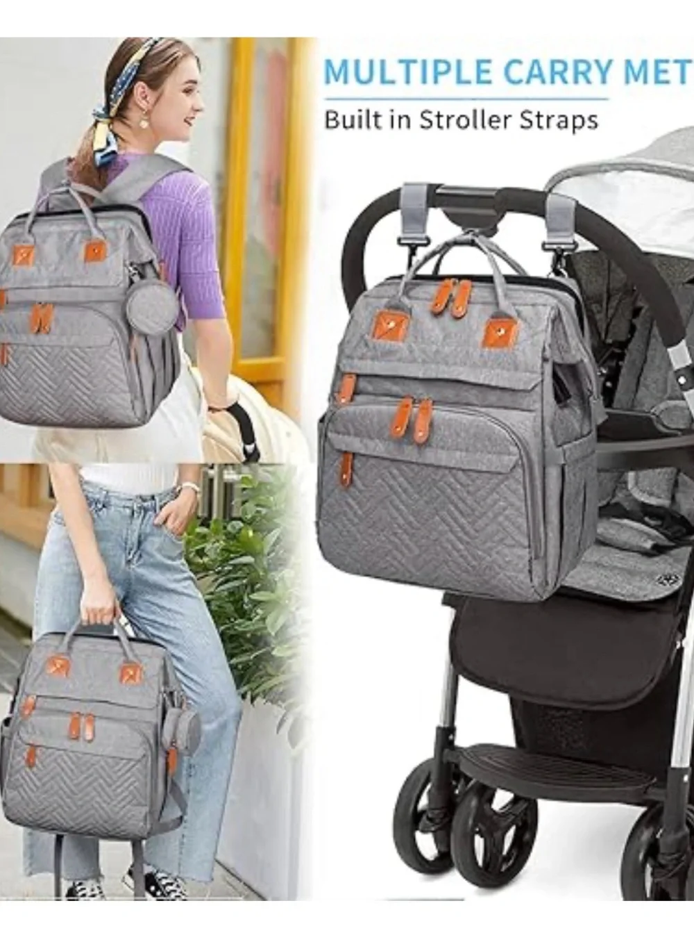 KABAQOO Gray Diaper Bag Backpack with Detachable Changing Table – Used Once